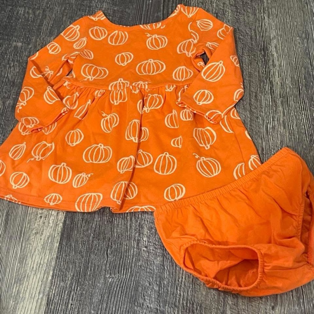 SALE 4/$20 Cat & Jack Fall Orange Pumpkin Print Dress 12 M Halloween